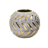 6” Regal Round Stone Vase with Gold Accents-Parc Decor