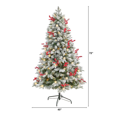 6' Snow Tipped Norwegian Fir Pre-Lit Tree with 200 LED Lights, 50 LED Globe Lights-Parc Decor
