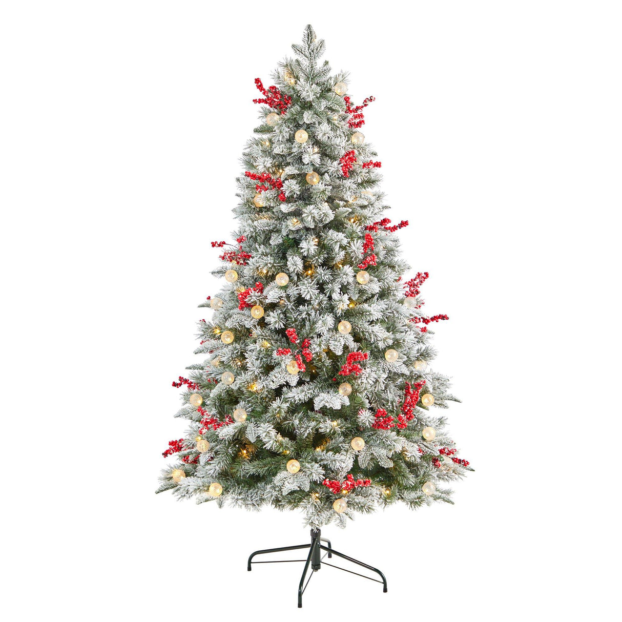 6' Snow Tipped Norwegian Fir Pre-Lit Tree with 200 LED Lights, 50 LED Globe Lights-Parc Decor