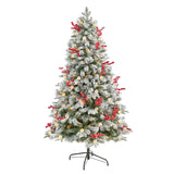 6' Snow Tipped Norwegian Fir Pre-Lit Tree with 200 LED Lights, 50 LED Globe Lights-Parc Decor