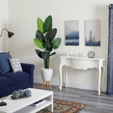 6’ Traveler's Palm Artificial tree in White Planter with Stand-Parc Decor