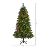 6’ Aberdeen Spruce Artificial Christmas Tree with 350 Clear LED Lights, Pine Cones and Red Berries-Christmas Tree-Parc Decor