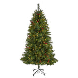 6’ Aberdeen Spruce Artificial Christmas Tree with 350 Clear LED Lights, Pine Cones and Red Berries-Christmas Tree-Parc Decor