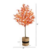 6' Artificial Autumn Maple Tree with Handmade Jute & Cotton Basket-Plant in Planter-Parc Decor