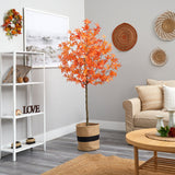 6' Artificial Autumn Maple Tree with Handmade Jute & Cotton Basket-Plant in Planter-Parc Decor