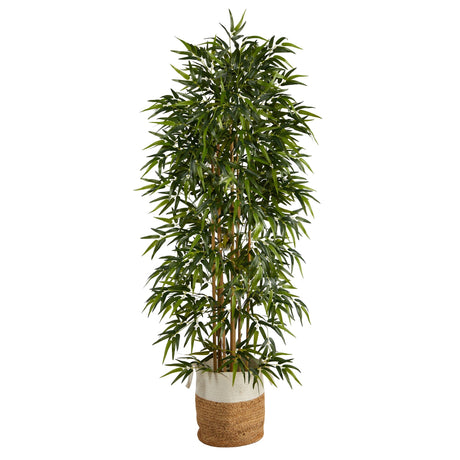 6' Artificial Bamboo Tree with Handmade Jute & Cotton Basket-Plant in Planter-Parc Decor