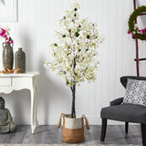 6’ Artificial Bougainvillea Tree with Handmade Jute & Cotton Basket-Plant in Planter-Parc Decor