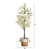 6’ Artificial Bougainvillea Tree with Handmade Jute & Cotton Basket-Plant in Planter-Parc Decor