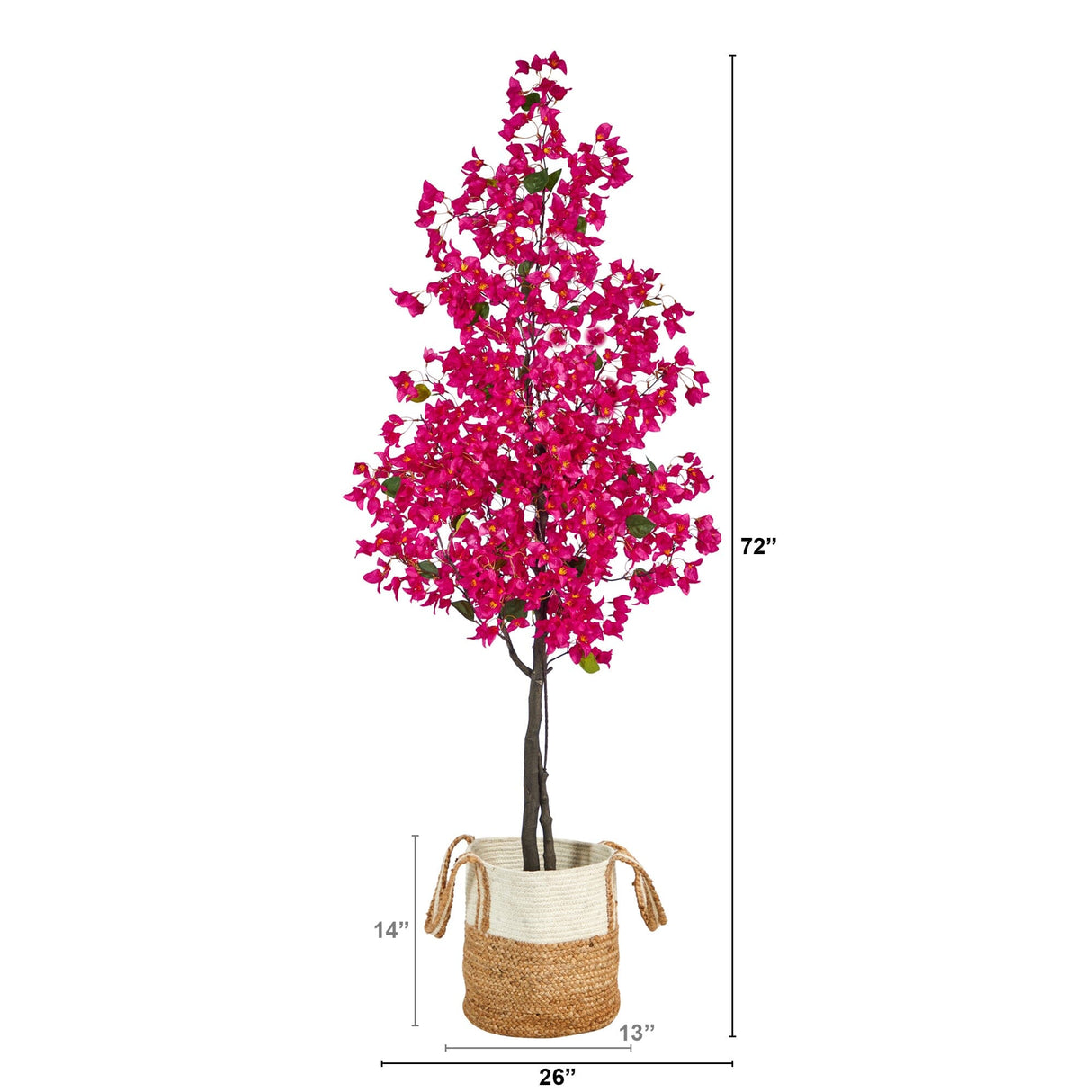 6’ Artificial Bougainvillea Tree with Handmade Jute & Cotton Basket-Plant in Planter-Parc Decor