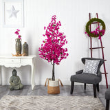 6’ Artificial Bougainvillea Tree with Handmade Jute & Cotton Basket-Plant in Planter-Parc Decor