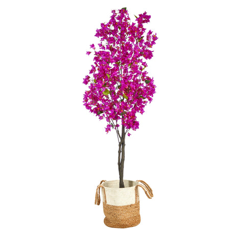 6’ Artificial Bougainvillea Tree with Handmade Jute & Cotton Basket-Plant in Planter-Parc Decor