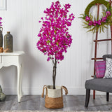 6’ Artificial Bougainvillea Tree with Handmade Jute & Cotton Basket-Plant in Planter-Parc Decor