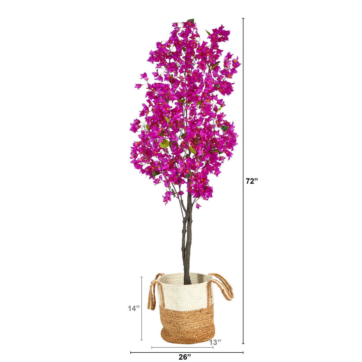 6’ Artificial Bougainvillea Tree with Handmade Jute & Cotton Basket-Plant in Planter-Parc Decor