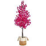 6’ Artificial Bougainvillea Tree with Handmade Jute & Cotton Basket-Plant in Planter-Parc Decor