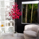 6’ Artificial Bougainvillea Tree with White Decorative Planter-Tree-Parc Decor