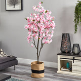 6’ Artificial Cherry Blossom Tree with Handmade Jute & Cotton Basket-Plant in Planter-Parc Decor