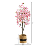 6’ Artificial Cherry Blossom Tree with Handmade Jute & Cotton Basket-Plant in Planter-Parc Decor