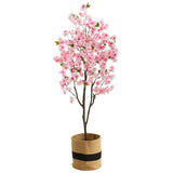 6’ Artificial Cherry Blossom Tree with Handmade Jute & Cotton Basket-Plant in Planter-Parc Decor