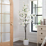 6’ Artificial Cherry Blossom Tree with White Decorative Planter-Tree-Parc Decor