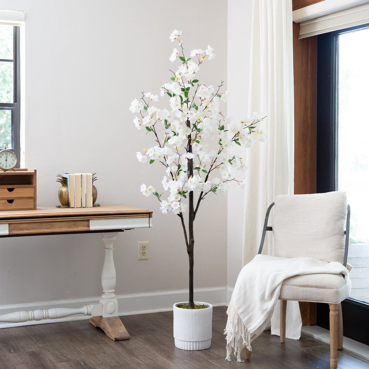 6’ Artificial Cherry Blossom Tree with White Decorative Planter-Tree-Parc Decor