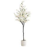 6’ Artificial Cherry Blossom Tree with White Decorative Planter-Tree-Parc Decor