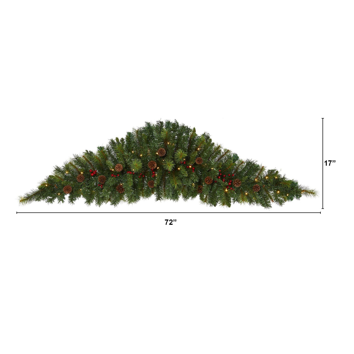 6' Artificial Christmas Swag with 50 LED Lights, Berries and Pine Cones-Garland-Parc Decor