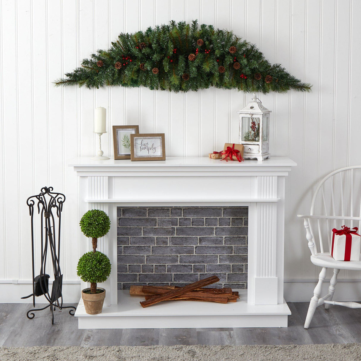 6' Artificial Christmas Swag with 50 LED Lights, Berries and Pine Cones-Garland-Parc Decor