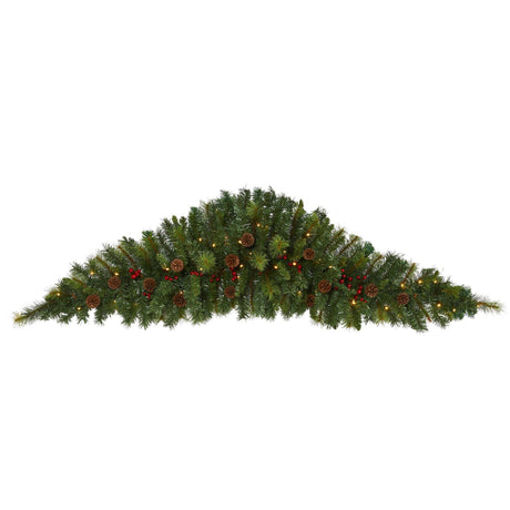 6' Artificial Christmas Swag with 50 LED Lights, Berries and Pine Cones-Garland-Parc Decor