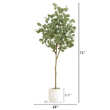 6’ Artificial Eucalyptus Tree with White Decorative Planter-Plant in Planter-Parc Decor