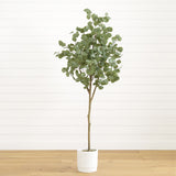 6’ Artificial Eucalyptus Tree with White Decorative Planter-Plant in Planter-Parc Decor