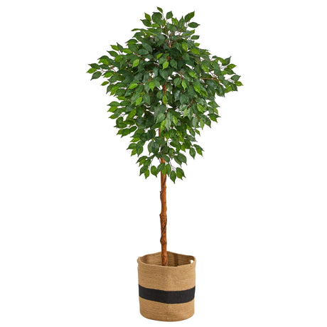 6’ Artificial Ficus Tree with Handmade Jute & Cotton Basket-Tree-Parc Decor