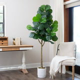 6’ Artificial Fiddle Leaf Fig Tree with White Decorative Planter-Tree-Parc Decor