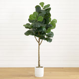 6’ Artificial Fiddle Leaf Fig Tree with White Decorative Planter-Tree-Parc Decor