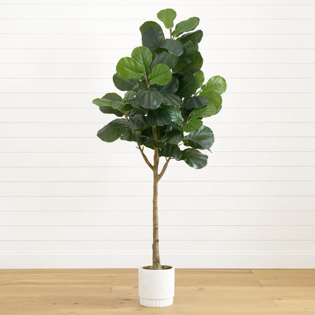 6’ Artificial Fiddle Leaf Fig Tree with White Decorative Planter-Tree-Parc Decor