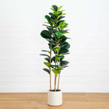 6’ Artificial Fiddle Leaf Tree in Decorative White Planter-Tree-Parc Decor