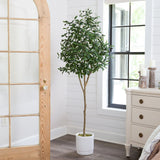 6’ Artificial Olive Tree with White Decorative Planter-Tree-Parc Decor