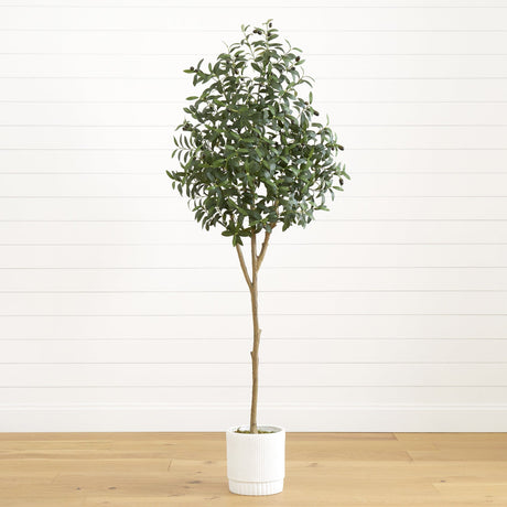6’ Artificial Olive Tree with White Decorative Planter-Tree-Parc Decor
