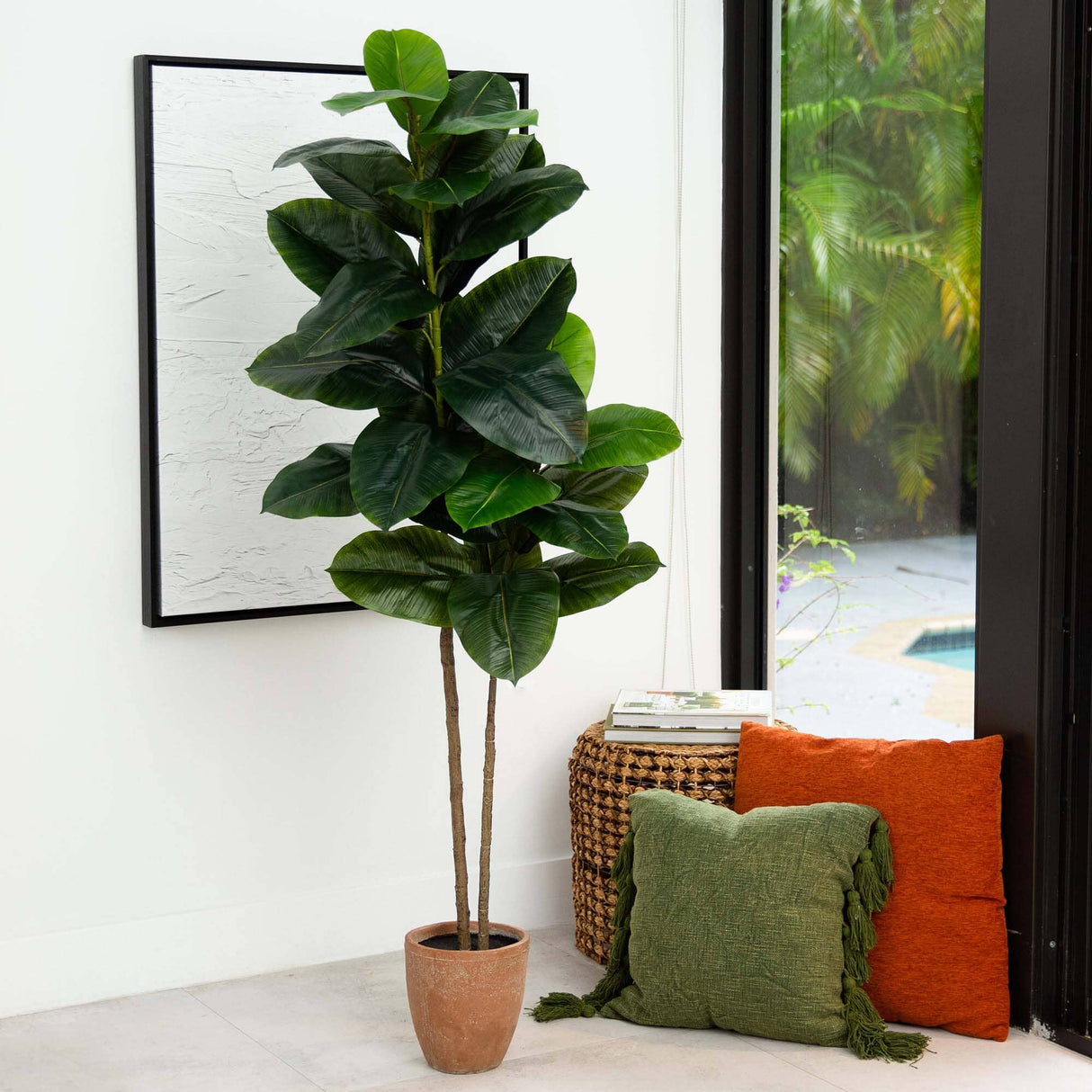 6’ Artificial Rubber Tree in Decorative Planter with Real Touch Leaves-Tree-Parc Decor