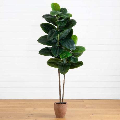 6’ Artificial Rubber Tree in Decorative Planter with Real Touch Leaves-Tree-Parc Decor