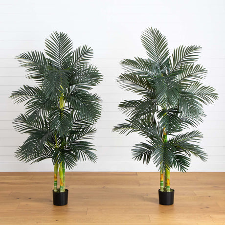 6’ Artificial Triple Stalk Golden Cane Palm Tree- Set of 2-Tree-Parc Decor