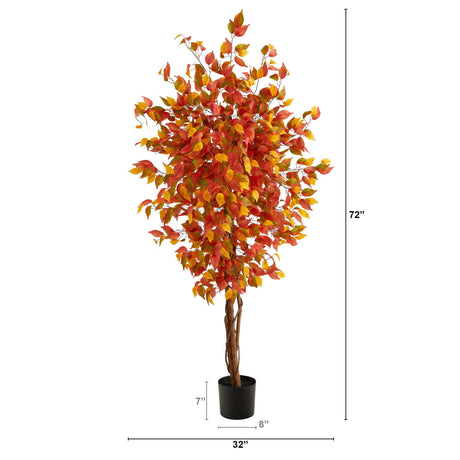 6’ Autumn Ficus Artificial Fall Tree-Tree-Parc Decor