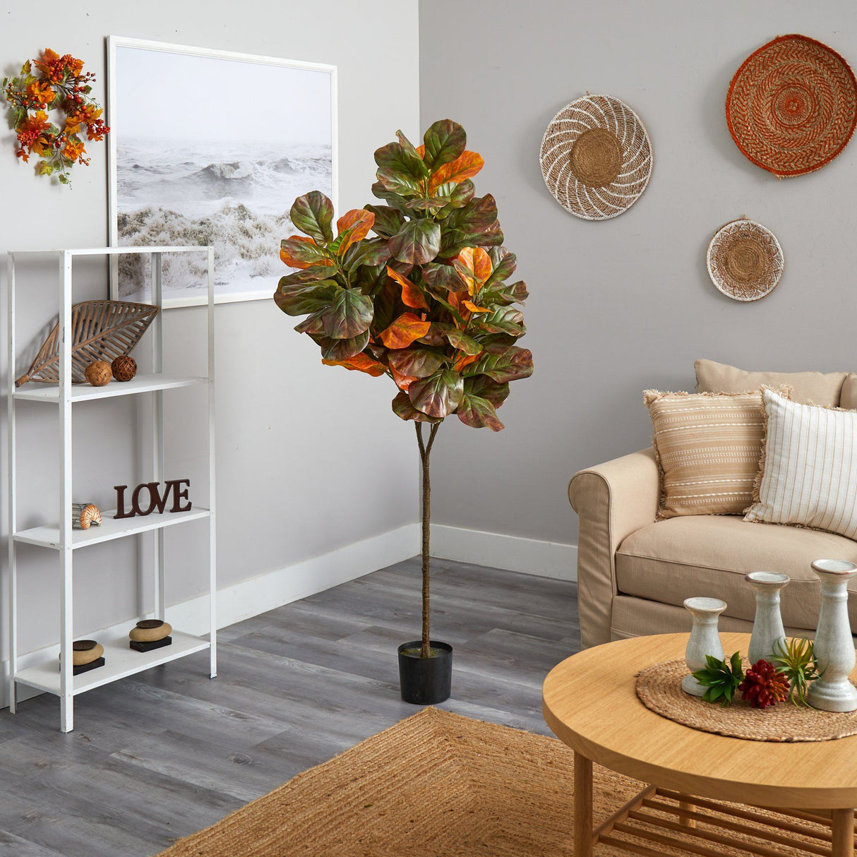 6’ Autumn Fiddle Leaf Artificial Tree-Tree-Parc Decor