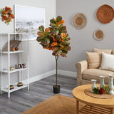 6’ Autumn Fiddle Leaf Artificial Tree-Tree-Parc Decor