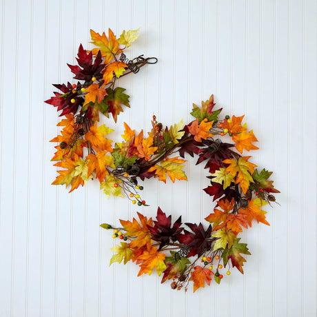 6’ Autumn Maple Leaf and Berry Fall Garland-Garland-Parc Decor
