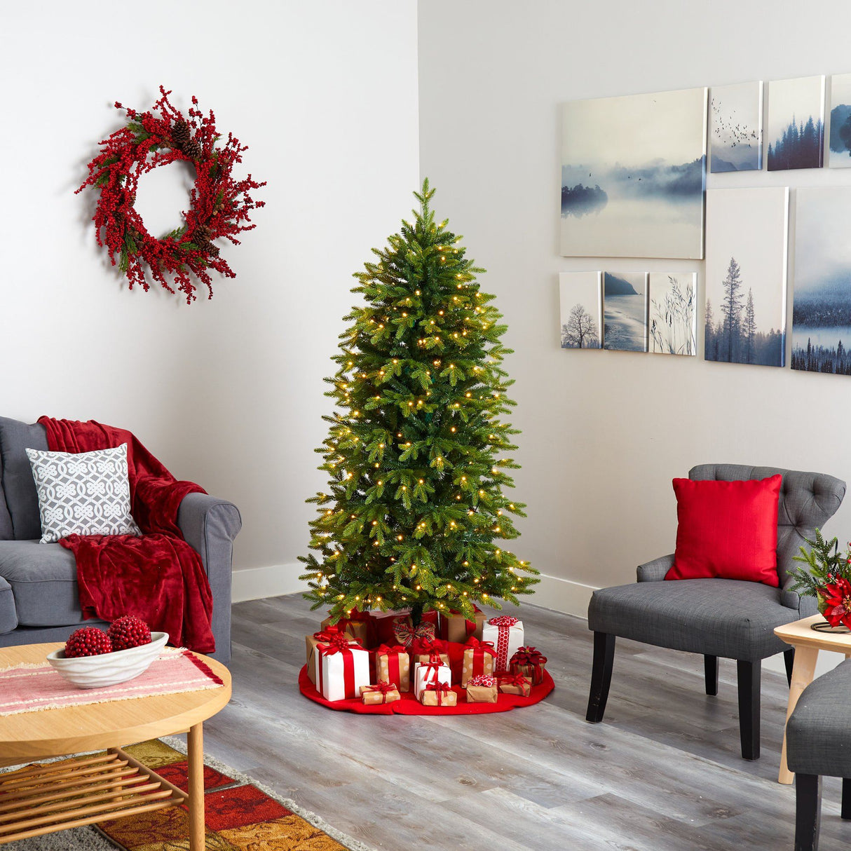 6’ Belgium Fir “Natural Look” Artificial Christmas Tree with 300 Clear LED Lights-Christmas Tree-Parc Decor