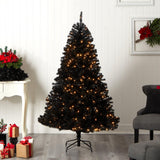 6’ Black Artificial Christmas Tree with 400 Clear LED Lights and 1036 Tips-Christmas Tree-Parc Decor