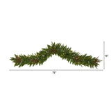 6' Christmas Pine Artificial Garland with 50 Warm White LED Lights and Berries-Garland-Parc Decor