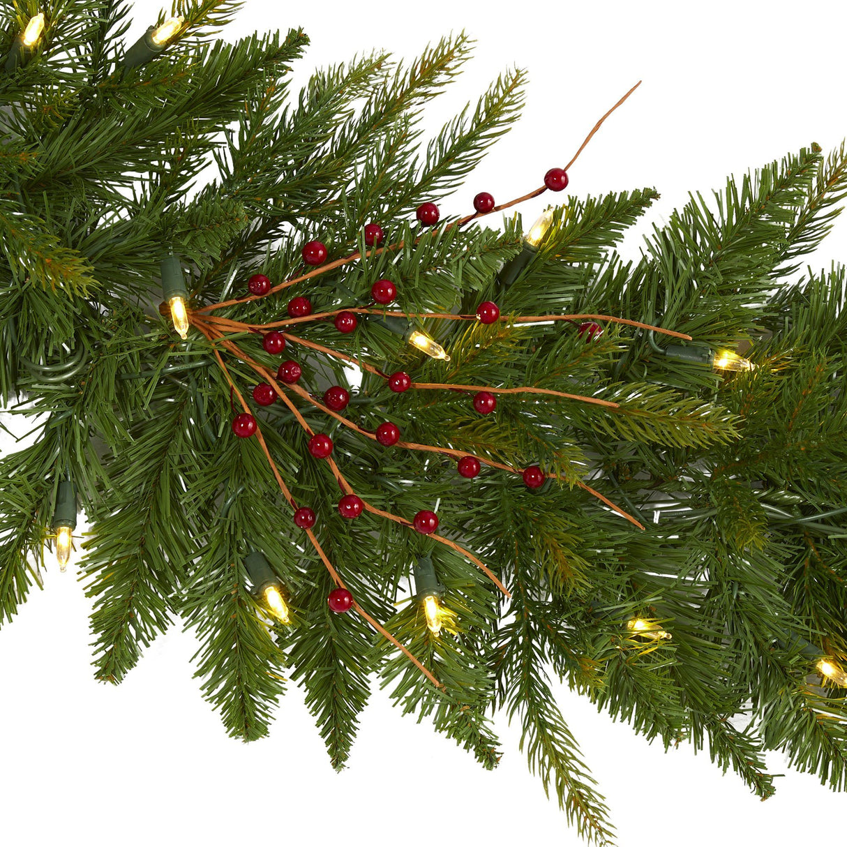 6' Christmas Pine Artificial Garland with 50 Warm White LED Lights and Berries-Garland-Parc Decor