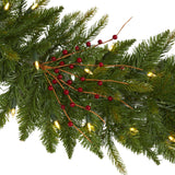 6' Christmas Pine Artificial Garland with 50 Warm White LED Lights and Berries-Garland-Parc Decor
