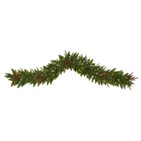 6' Christmas Pine Artificial Garland with 50 Warm White LED Lights and Berries-Garland-Parc Decor